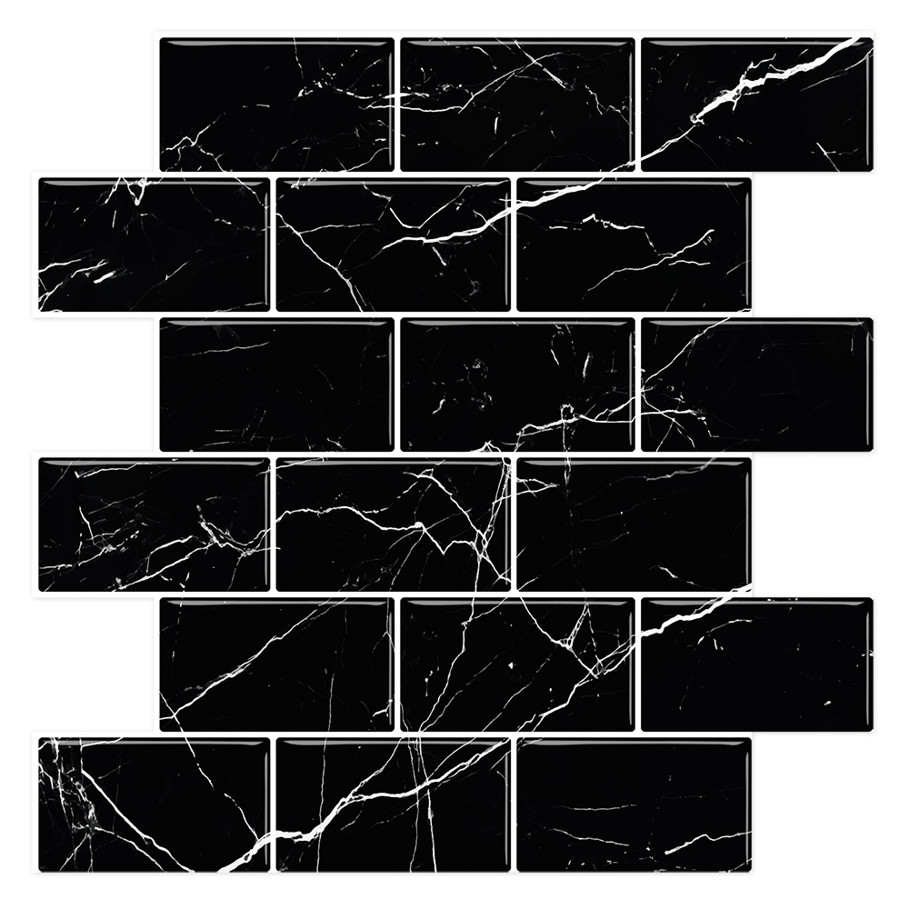 Peel & Stick Black Marble Backsplash - 12x12-inch - Set of 8 Sheets - 3D Design