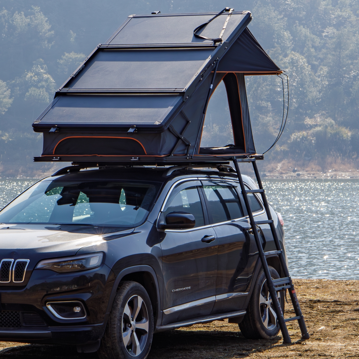 Picture of Trustmade OR02RTST19BG Trustmade Triangle Aluminium Black Hard Shell Grey Rooftop Tent Scout Max High Ridge