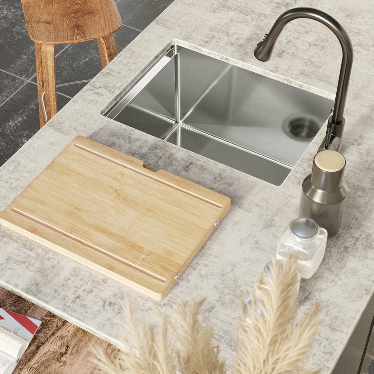 Picture of WELLFE MSJ1419R10M RV Kitchen Sink, 14 x 19 Inch Workstation Undermount Single Bowl 16 Gauge handmade Stainless Steel Kitchen sink