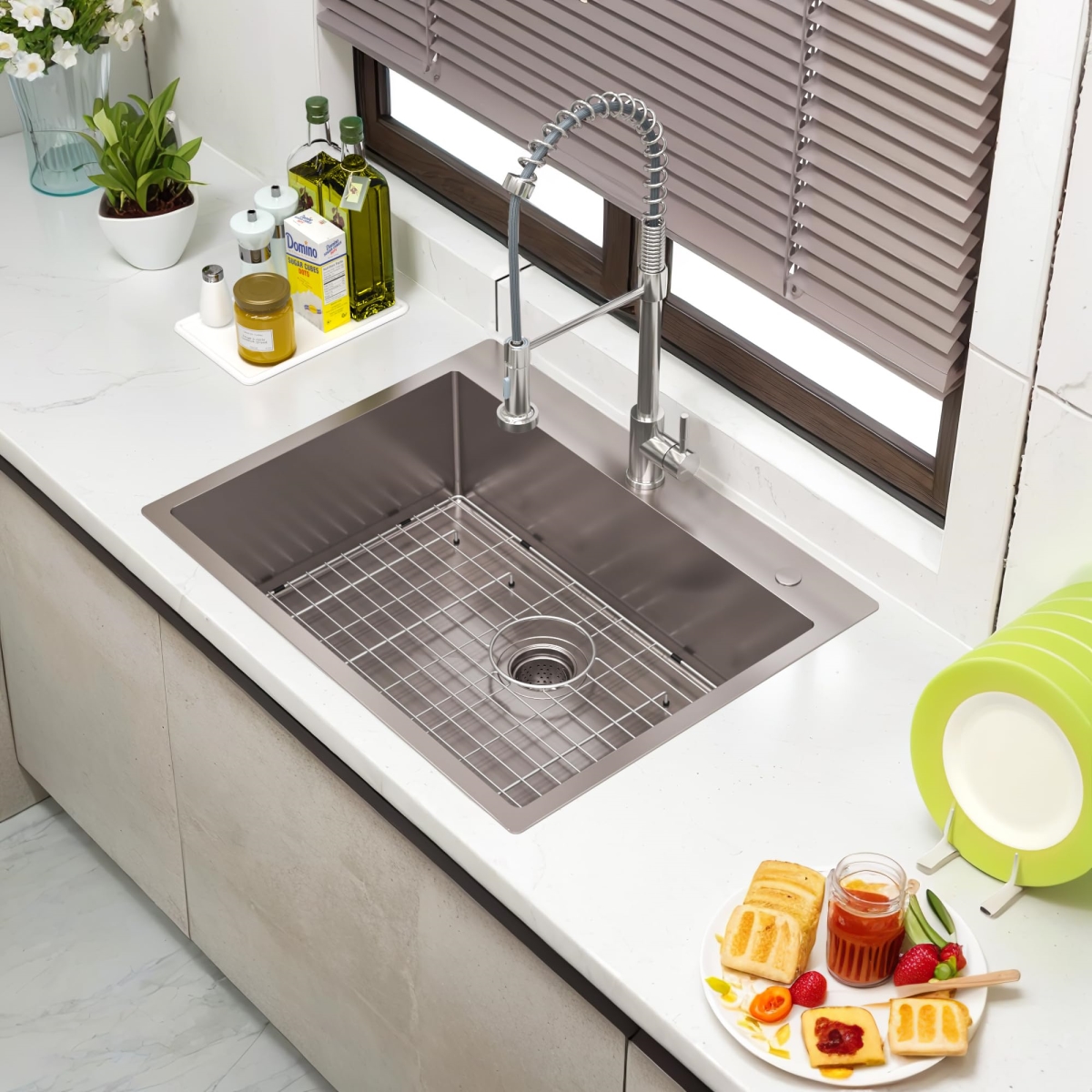 Picture of WELLFE MSJ2822R9M RV Kitchen Sink, 28 x 22 inch Topmount Kitchen Sink, 16 Gauge Stainless Steel, Handmade for Kitchen, Bar, or Outdoor Use