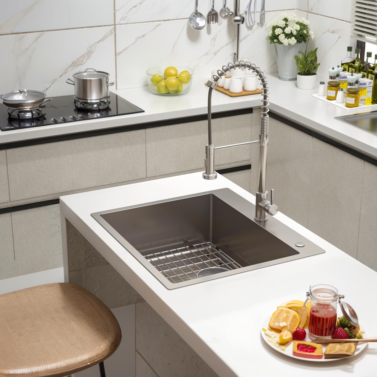 Picture of WELLFE MSJ2522R9M RV Kitchen Sink, 25 x 22 Inch Topmount Single Bowl Kitchen Sink in Durable 304 Stainless Steel with 9-inch Depth