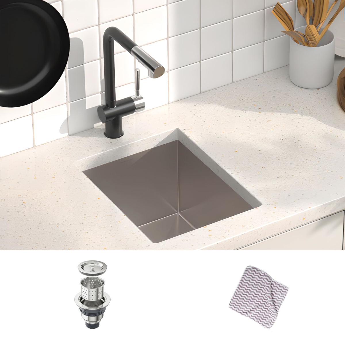 Picture of WELLFE MSJ1418RM RV Kitchen Sink, 14in x 18in Undermount Single Bowl 16-Gauge Stainless Steel Bar and Kitchen Sink