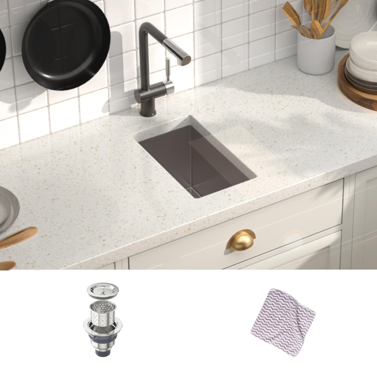 Picture of WELLFE MSJ1017RM RV Kitchen Sink, 10in x 17in Undermount Single Bowl 16-Gauge Stainless Steel Bar and Kitchen Sink