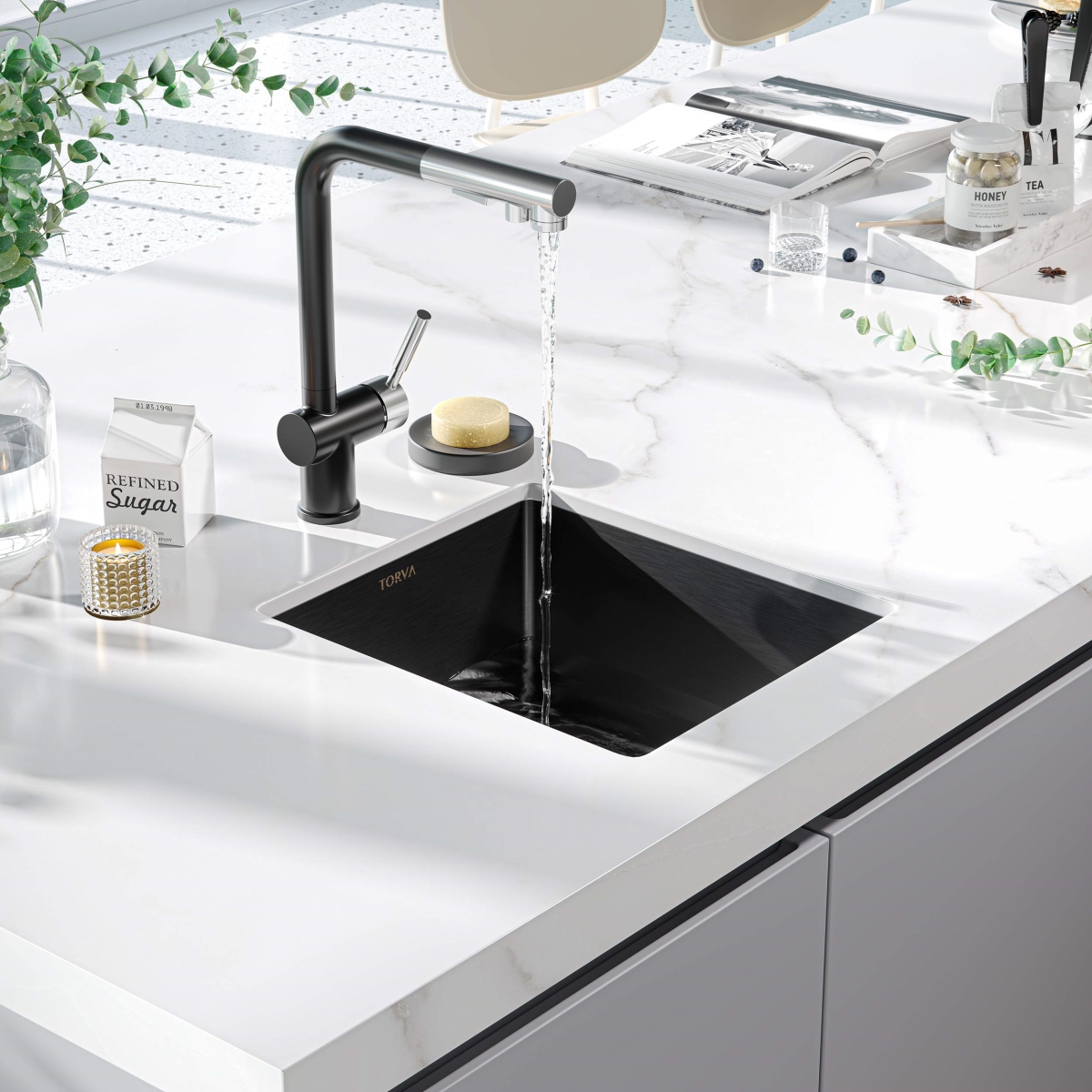 Picture of WELLFE MSJ1517R9NH RV Kitchen Sink, 15 x 17 Inch Undermount Kitchen Sink  Gloss Black NanoTek Ceramic Coated, 16 Gauge Stainless Steel Single Bowl Bar or Prep Sink