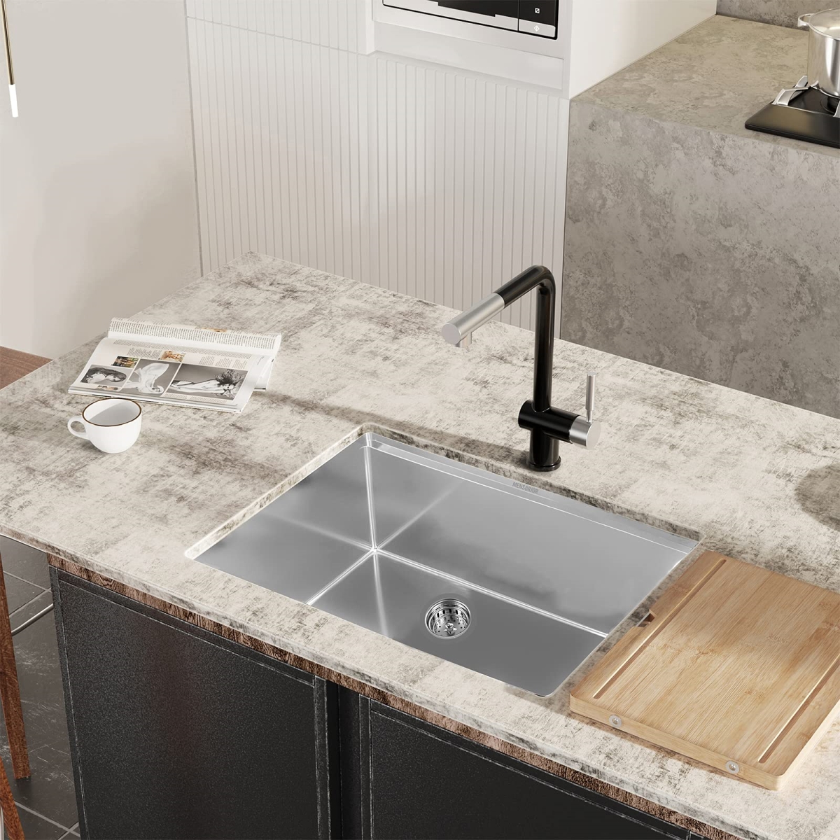 Picture of WELLFE MSJ3219R9M RV Kitchen Sink, 32 x 19 Inch Workstation Ledge Handmade Undermount Kitchen Sink SUS304 Stainless Steel 16 Gauge Big Single Bowl Sink