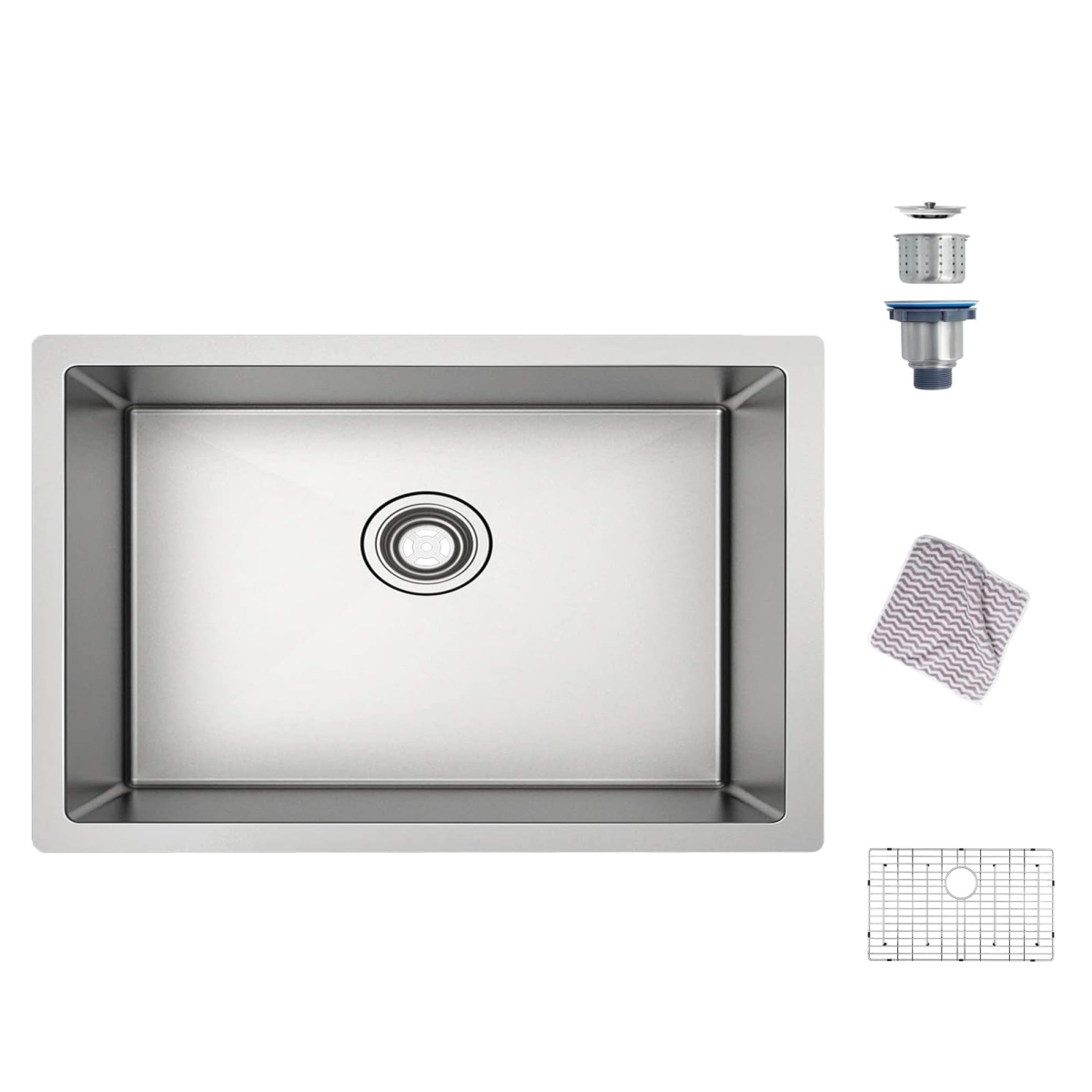 Picture of WELLFE MSJ3018R10055 RV Kitchen Sink, 30-in Undermount Single Bowl Kitchen Sink, 10-in Deep Basin, Premium 304 Stainless Steel Bar or Prep Sink
