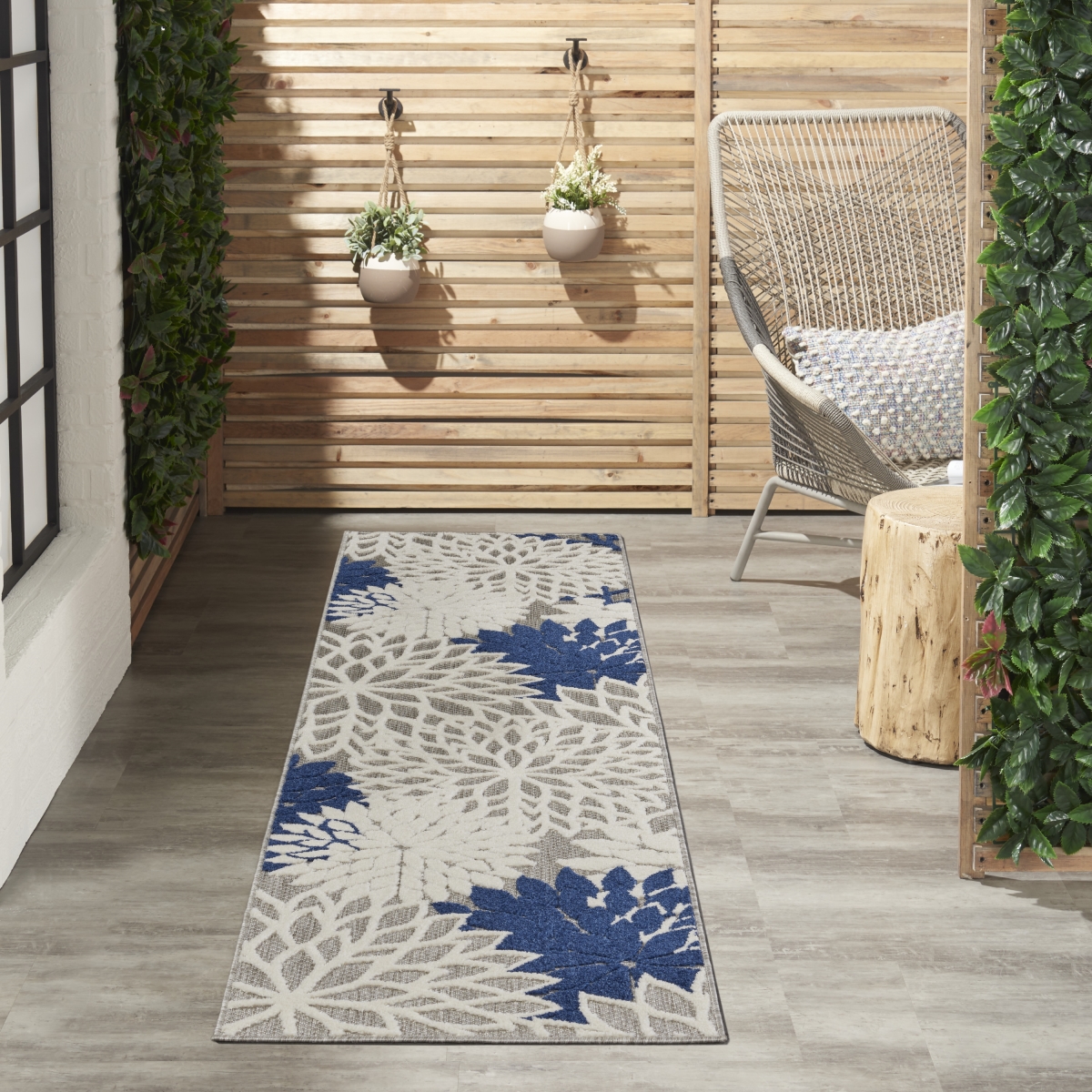 Picture of Nourison Home 99446778888 2 ft. 3 in. x 8 ft. Aloha Tropical Runner Rug - Ivory & Navy