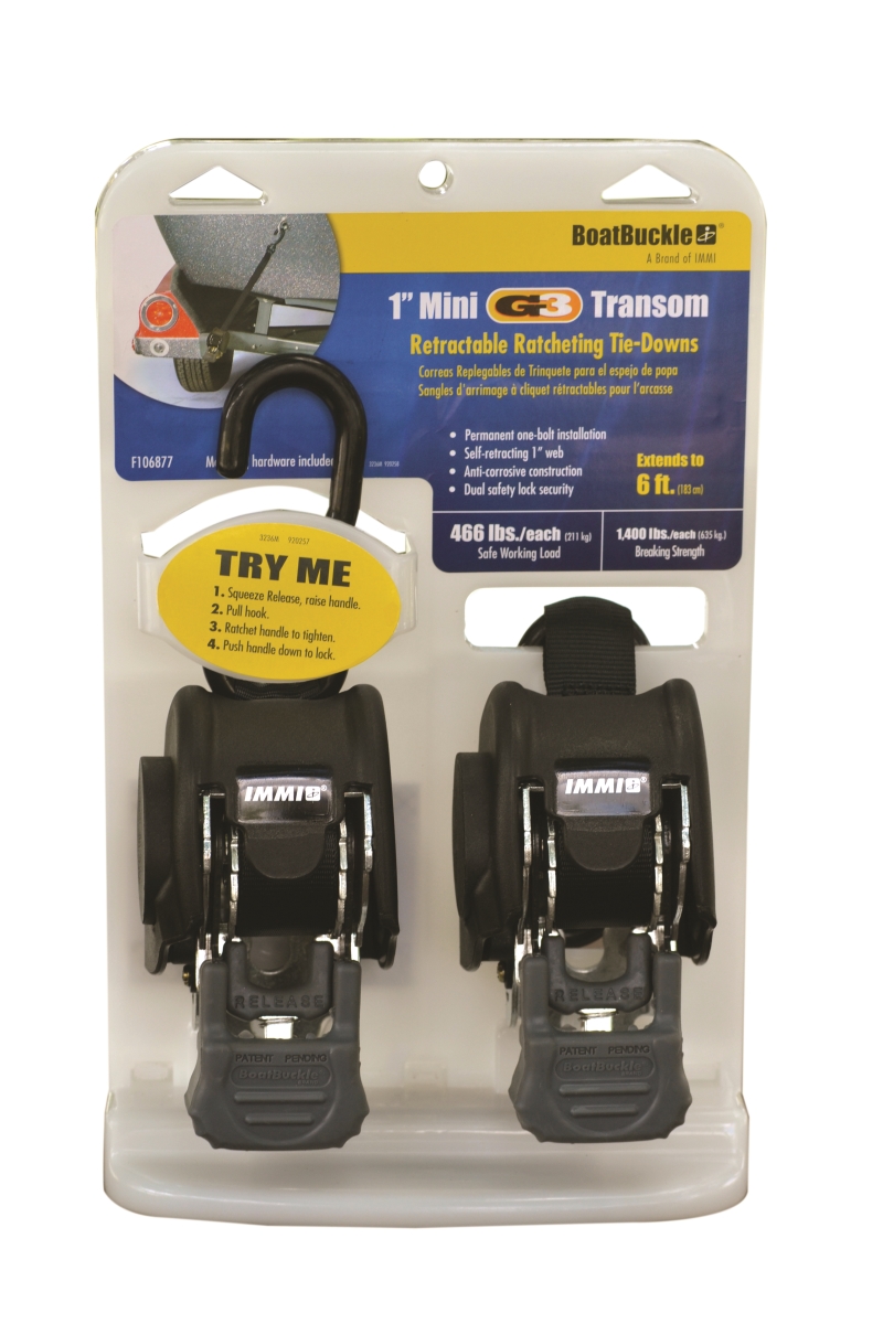 F106877 Mini G3 Retractable Transom Tie-Down - Black 3in. H x 7.75in. W x 12.5in. L