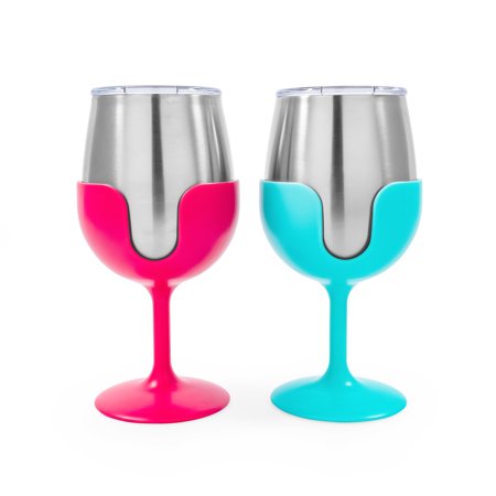 Picture of Camco 126.1915 Life is Better at the Campsite Wine Tumbler - Blue & Pink