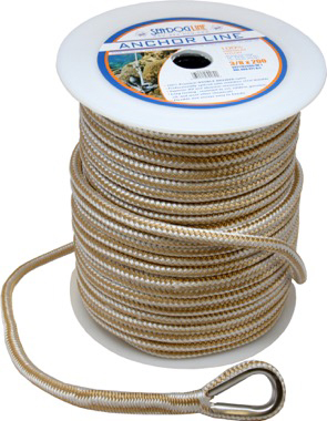 Sea-Dog  0.37 in. x 60 ft. 302110060G-W-1 Premium Double Braided Nylon Anchor Line, Gold & White