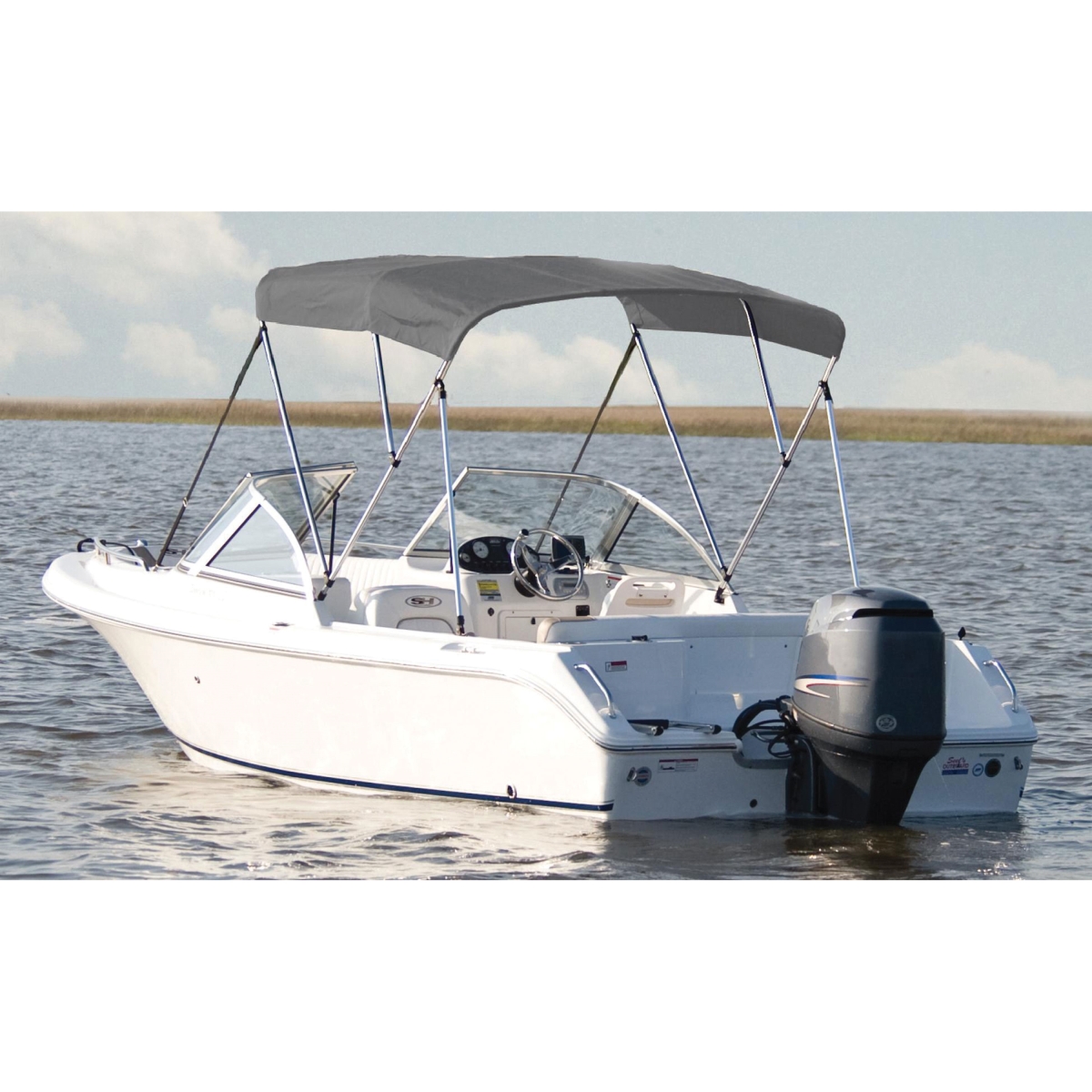 Picture of Carver 3005.4786 A5469TB-10 Fully Assembled 3-Bow Round Tube Sunbrella Bimini Complete Top Kit - Gray&#44; 67-72 in.