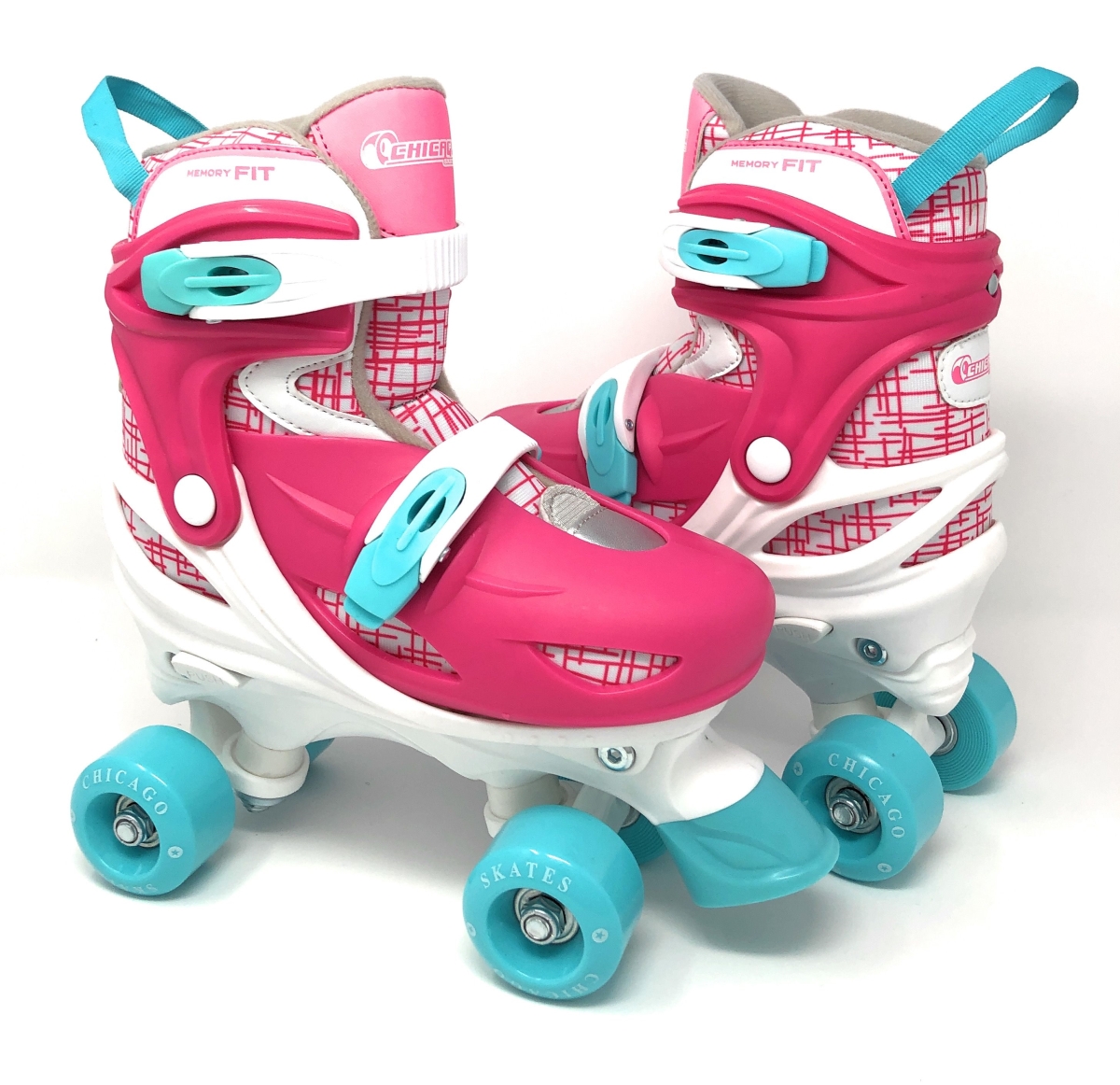 Picture of Chicago Skates CRS138G-S Pink & White Small Girls Quad Roller Skates Combo with Protective Gear - Size J10-J13