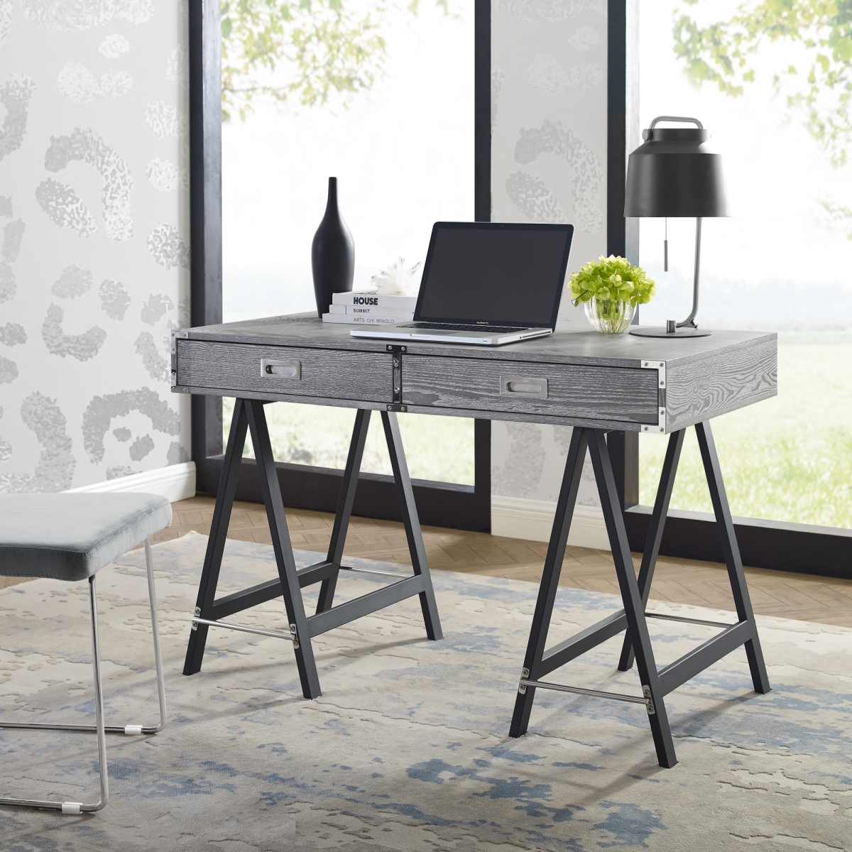 Picture of Inspired Home DK199-09GR-UE 47.2 x 23.5 x 30 in. Alleyne Writing Desk, Grey