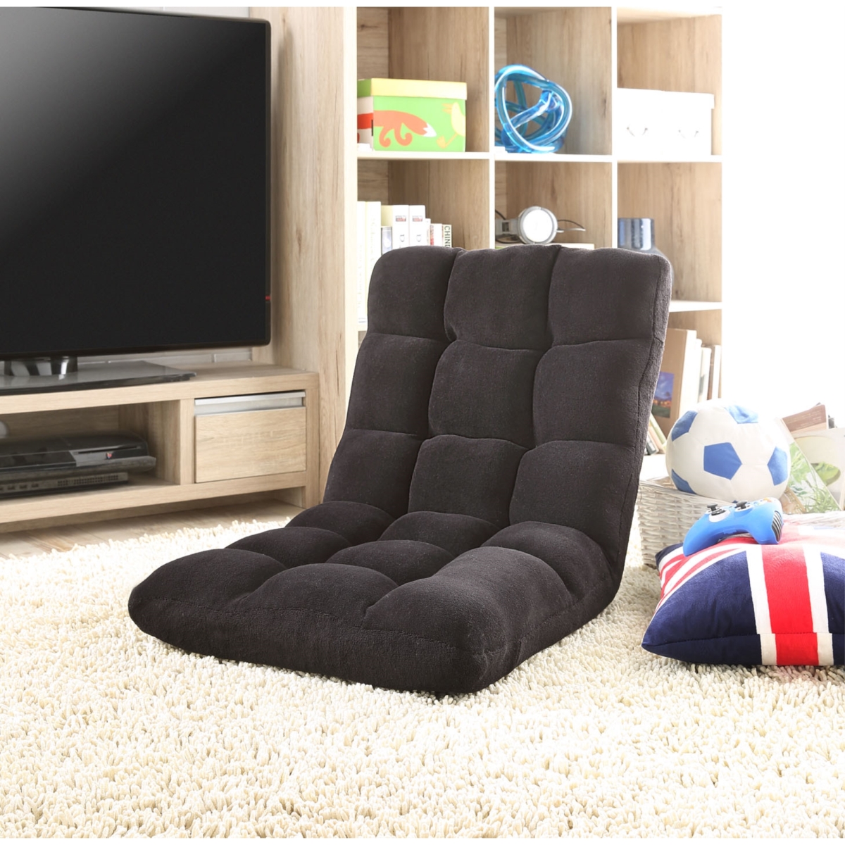 Picture of  Microplush Modern Armless Quilted Recliner Chair with foam filling and steel tube frame - Black