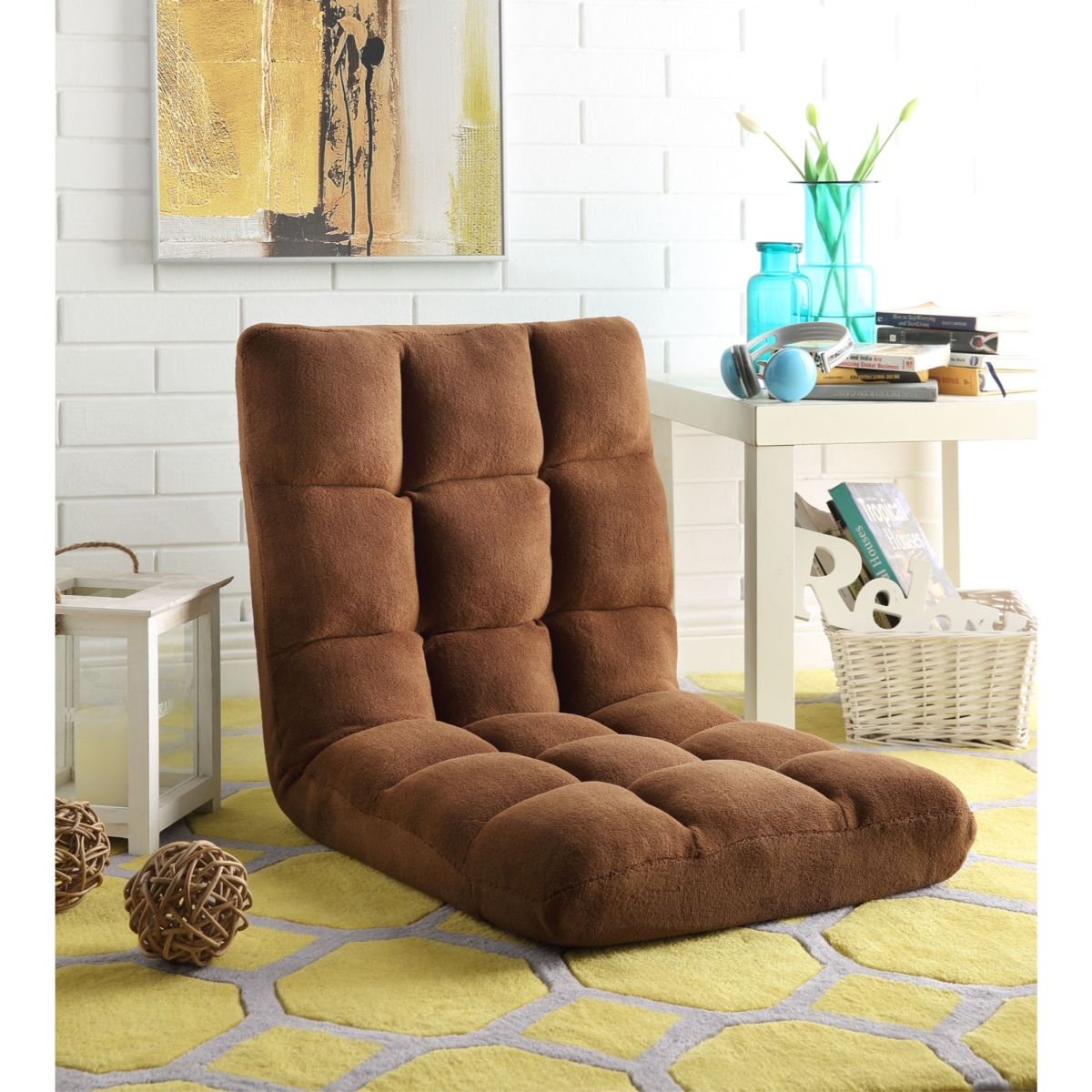 Picture of  Microplush Modern Armless Quilted Recliner Chair with foam filling and steel tube frame - Brown