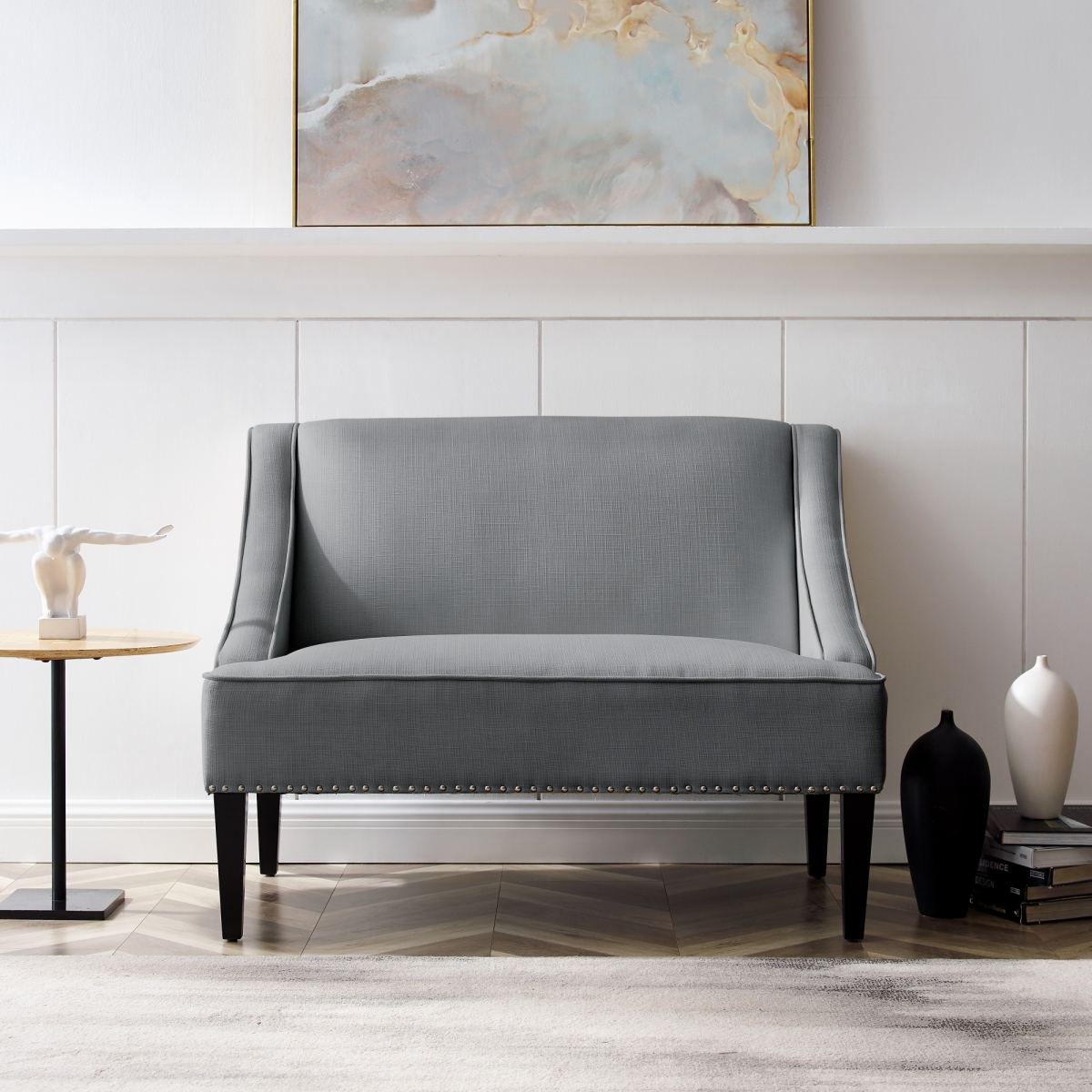Clare Bench - Upholstered, Light Grey Linen