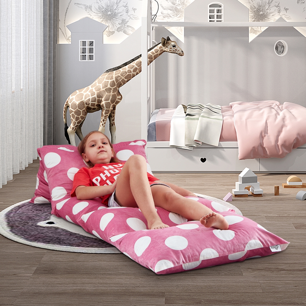Picture of Inspired Home LC186-20PW-UE 88 x 26 in. Microfiber Posh Living Bean Bag Covers, Pink Polka Dots