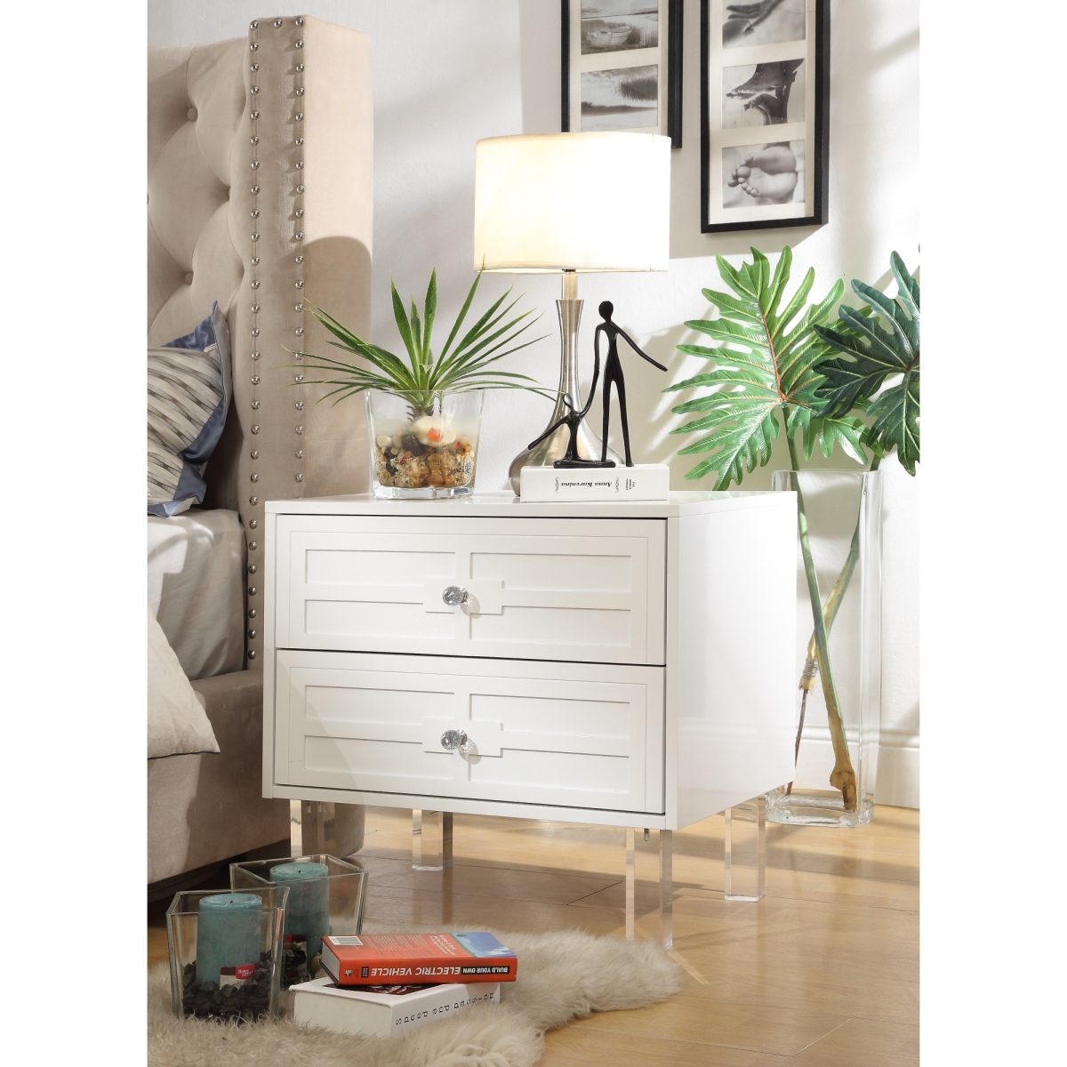 Picture of Posh Living Peyton MDF Wood  Modern Lacquer Lucite Leg Side Table  Accent Table &amp; Nightstand - White