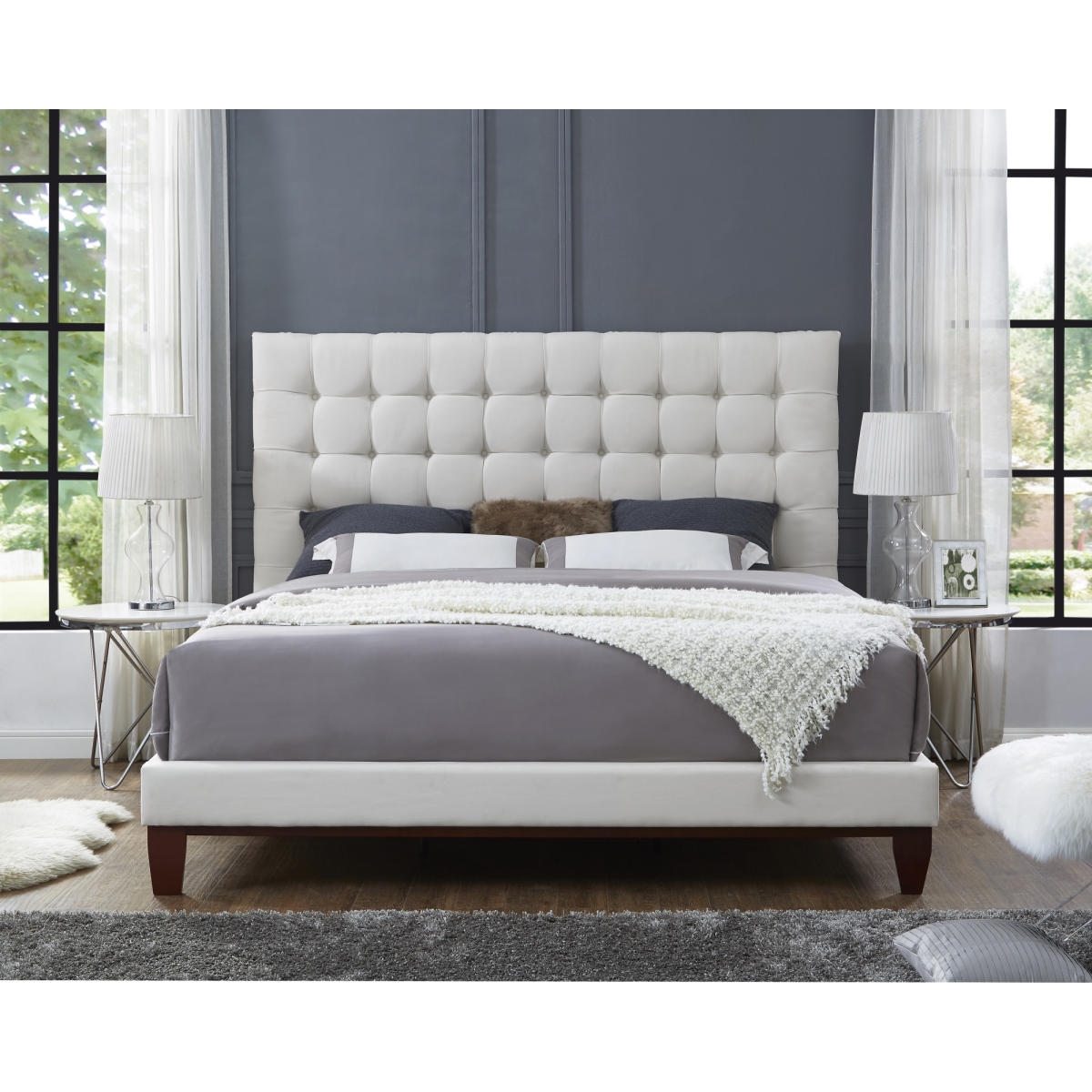 Blake Linen Button Tufted Platform Bed King Size - Beige