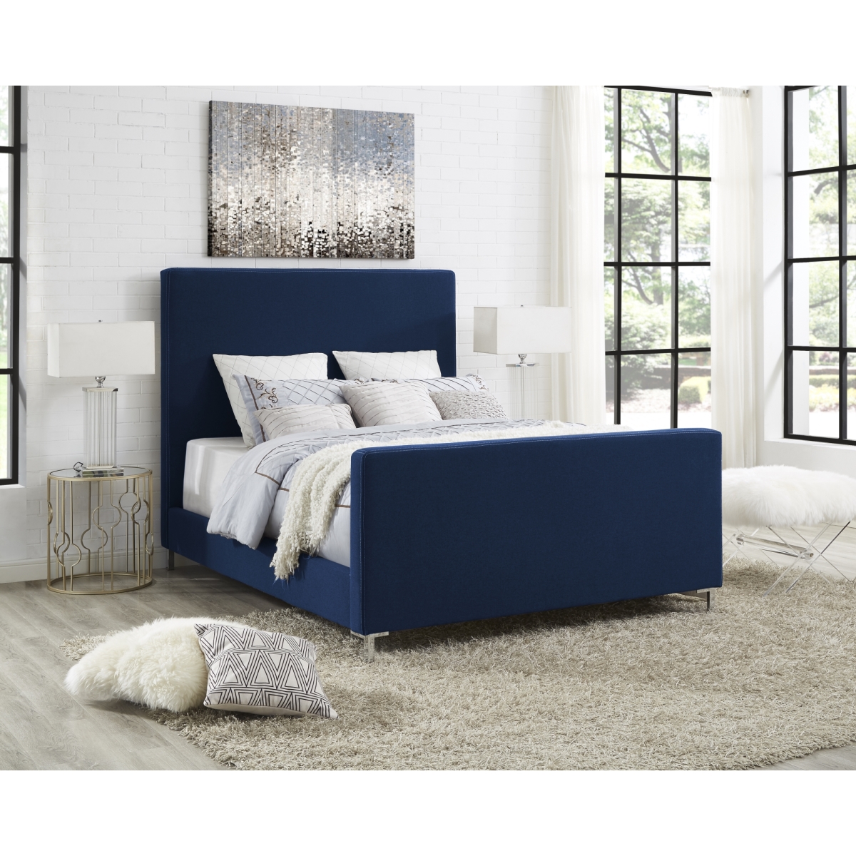 Alex Linen Upholstered Platform Bed King Size - Denim