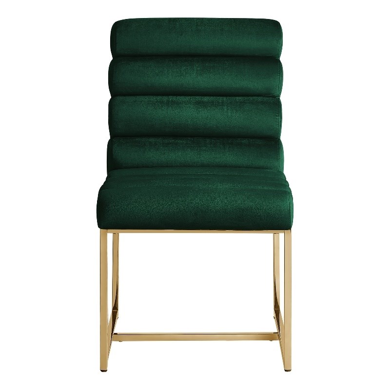 Picture of Inspired Home AD195-02HG2-UE 19.8 x 27.8 x 37 in. Posh Living Makynlee Upholstered Chair with Stainless Steel Frame&#44; Hunter Green & Gold - Set of 2