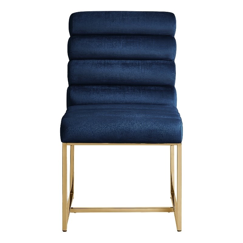 Picture of Inspired Home AD195-02NG2-UE 19.8 x 27.8 x 37 in. Posh Living Makynlee Upholstered Chair with Stainless Steel Frame&#44; Navy & Gold - Set of 2