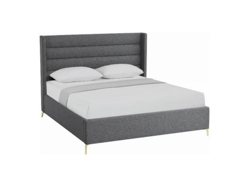 Posh Living Kaeson Upholstered Linen & Wood Platform Bed, Gray - Queen Size