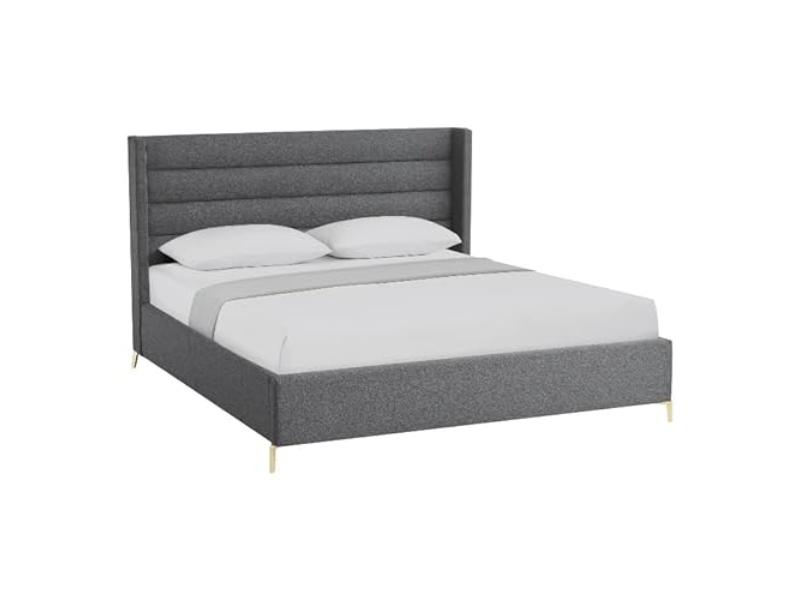 Posh Living Kaeson Upholstered Linen & Wood Platform Bed, Gray - King Size
