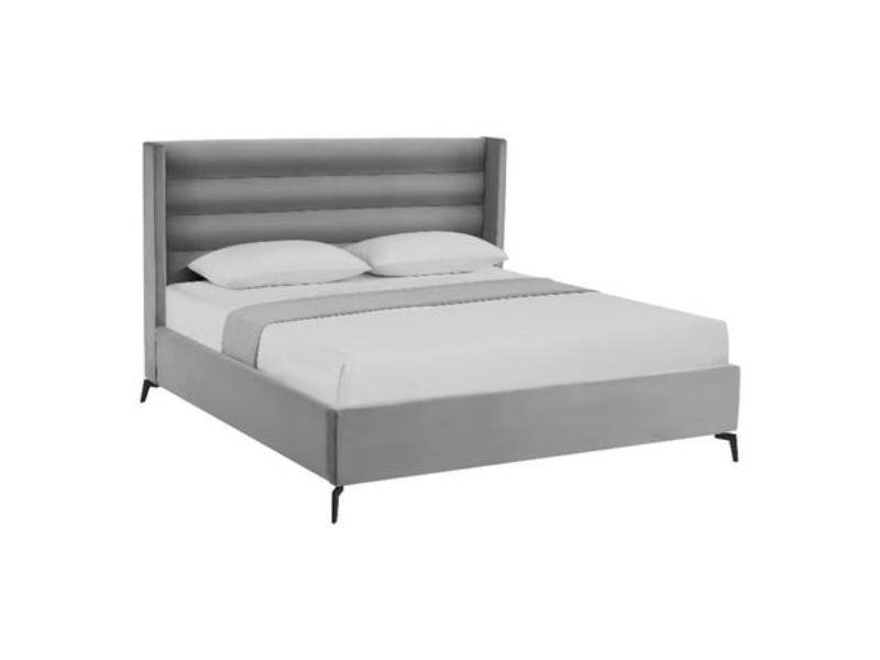 BD563-02LGK-UE Posh Living Kaeson Upholstered Velvet & Wood Platform Bed, Light Gray - King Size