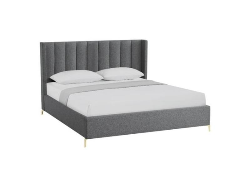 Posh Living Kam Upholstered Linen & Wood Platform Bed, Gray - King Size