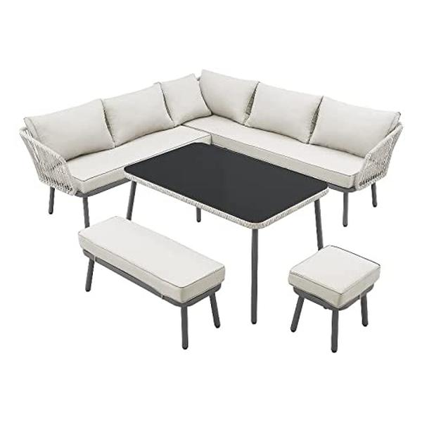Posh Living Trayvon Outdoor Conversation Set, Sand - 5 Piece