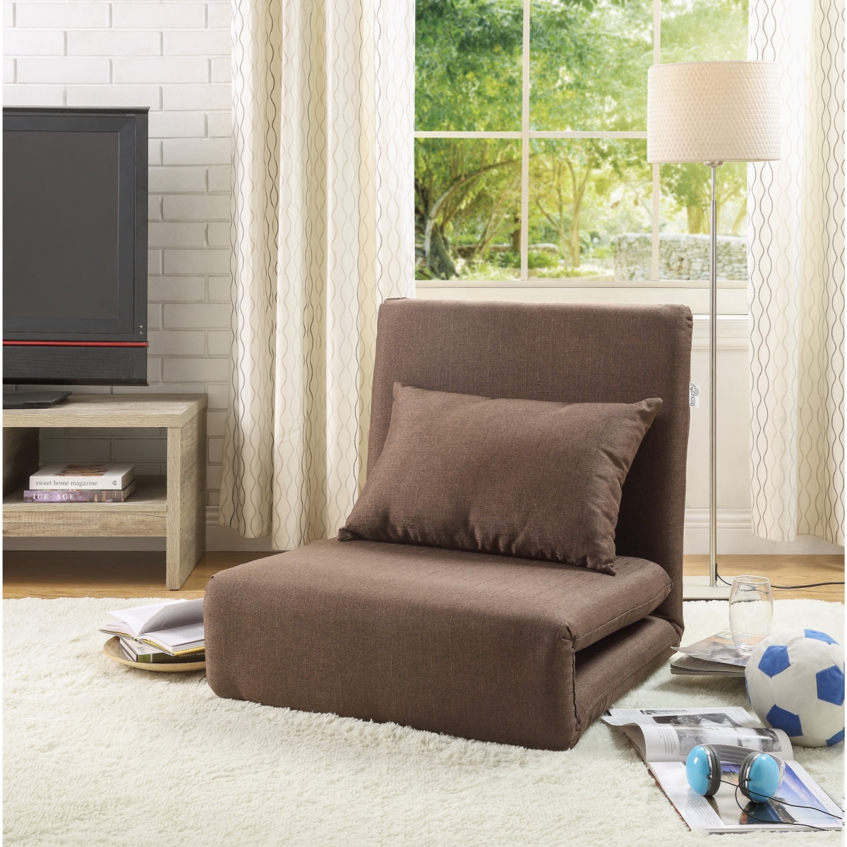 Picture of  Relaxie Linen 5-Position Adjustable Convertible Flip Chair Sleeper Dorm Bed Couch Lounger Sofa - Brown