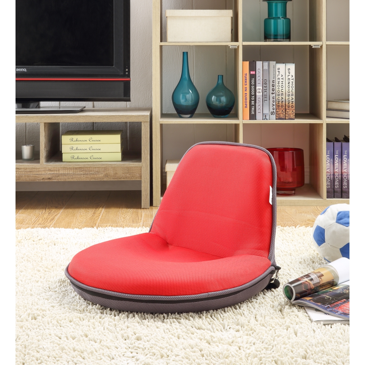 Picture of  Quickchair Indoor &amp; Outdoor Portable Multiuse Foldable Mesh Floor Chair - Red with Grey