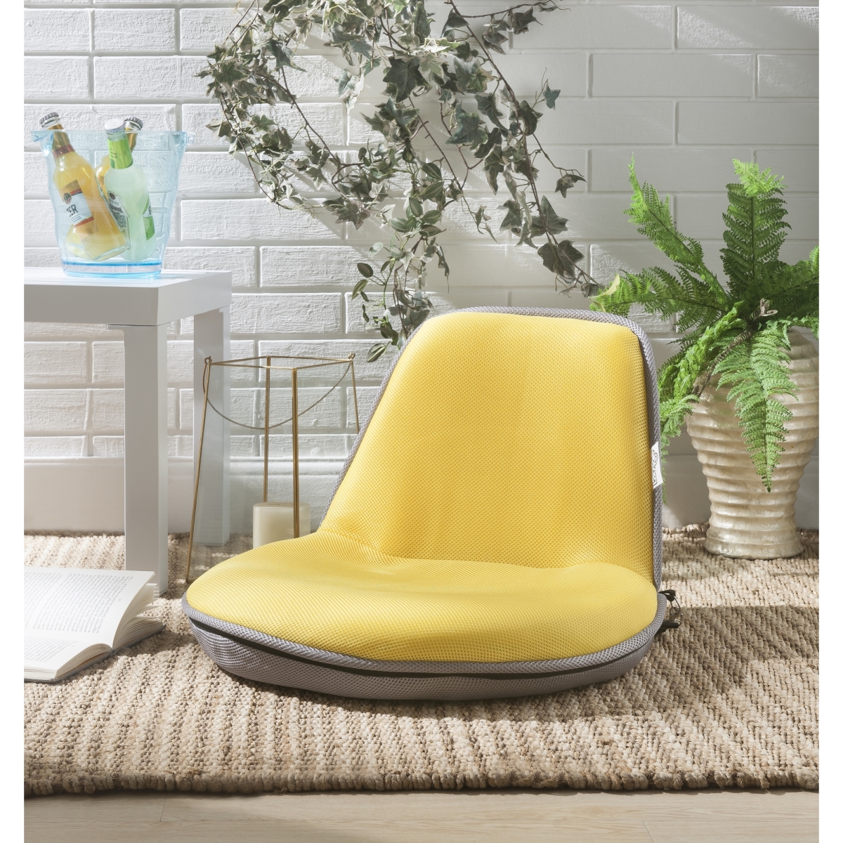 Picture of  Quickchair Indoor &amp; Outdoor Portable Multiuse Foldable Mesh Floor Chair - Yellow with Grey