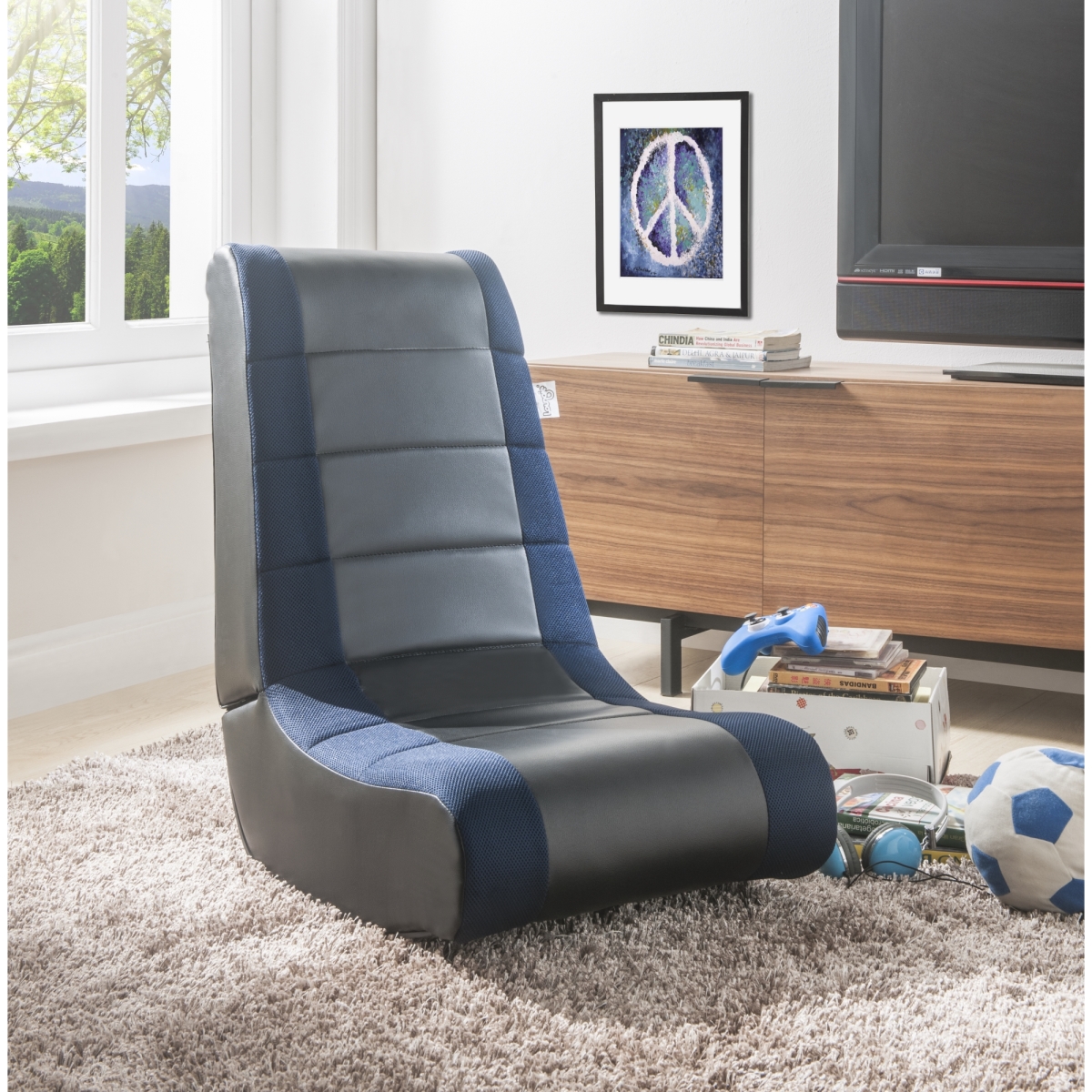 Picture of  Rockme Video Gaming Rocker Chair for Kids Teens Adults &amp; Boys or Girls - Black with Blue