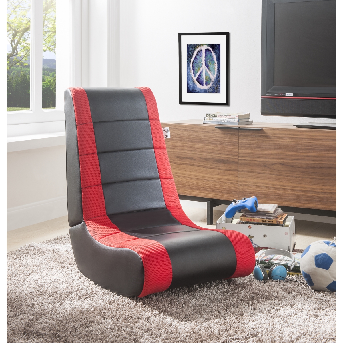 Picture of  Rockme Video Gaming Rocker Chair for Kids Teens Adults &amp; Boys or Girls - Black with Red