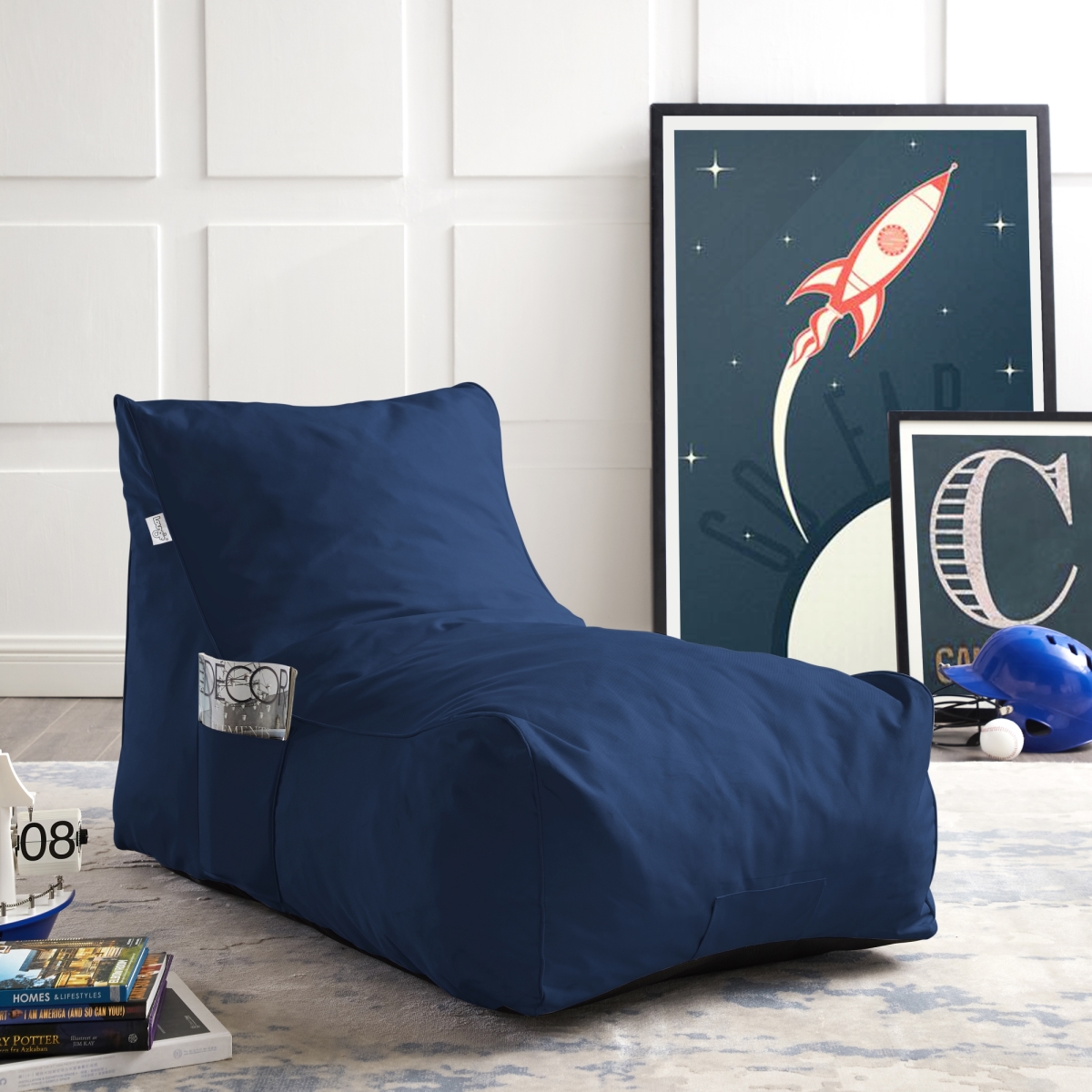 Nylon Bean Bag Chair, Foam Sofa, Lounge Chair, Sleeper Couch, Memory Foam Sofa & Floor Chair, Navy - 41.7 x 27.2 x 26.3 in -  Posh Living, PO380965