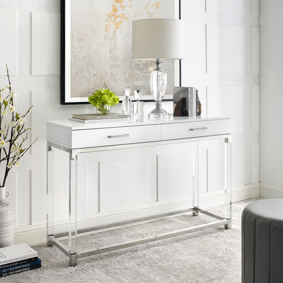 Picture of Inspired Home CE159-09WE-UE Posh Living Briar Console Table&#44; White & Chrome