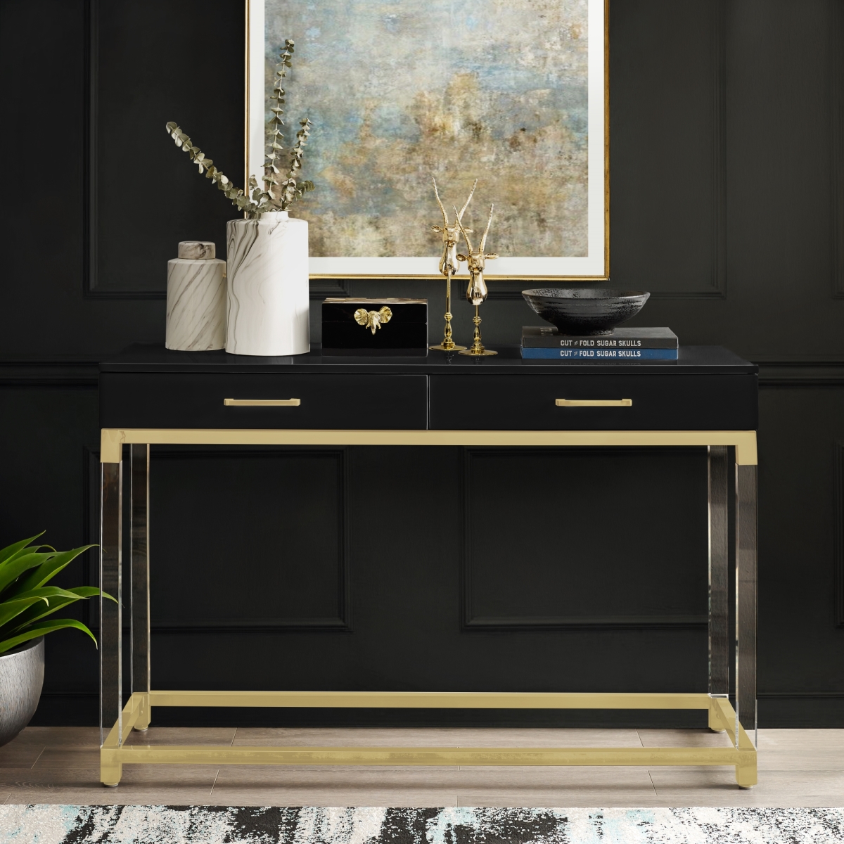 Picture of Inspired Home CE159-09BK-UE Posh Living Briar Console Table&#44; Black & Gold