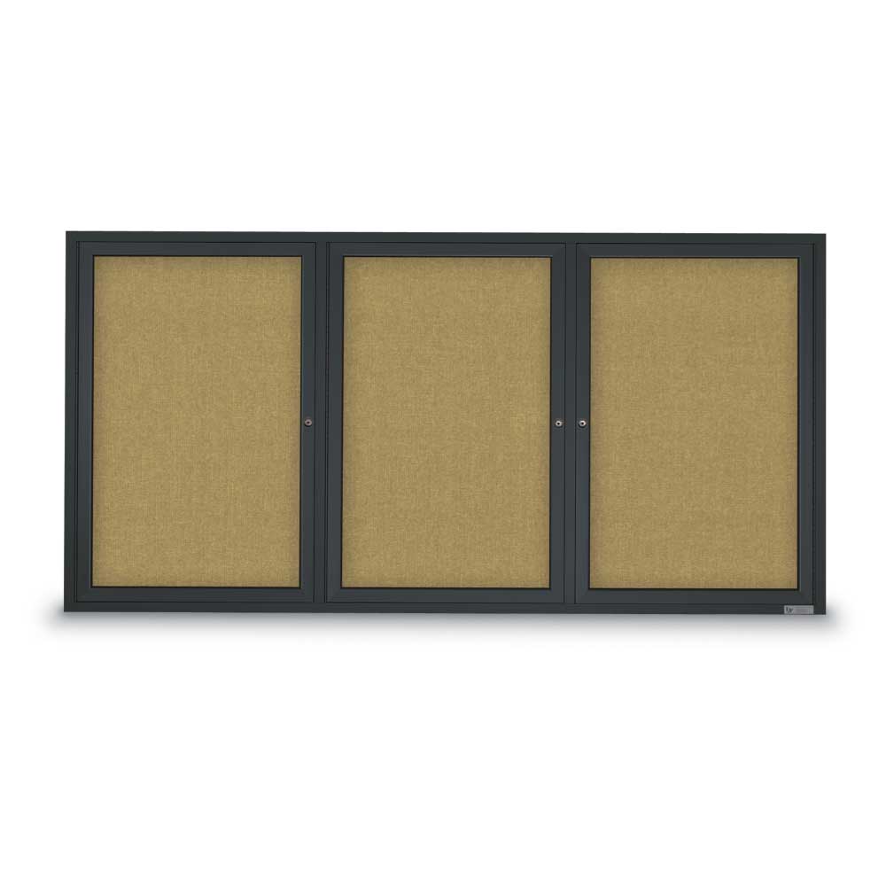 UV306-BLACK-KEYLIME 72 x 36 in. Triple Door Traditional Indoor Enclosed Corkboard with Keylime Fabric Backing Board & Black Anodized Aluminum Frame -  United Visual Products
