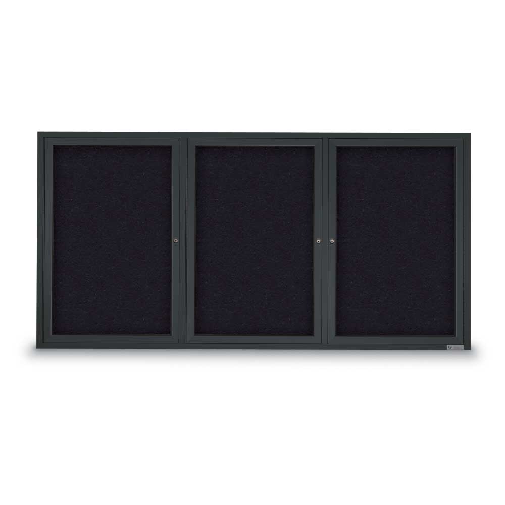 UV306-BLACK-RUBBER 72 x 36 in. Triple Door Traditional Indoor Enclosed Corkboard with Black Rubber Backing Board & Black Anodized Aluminum Frame -  United Visual Products