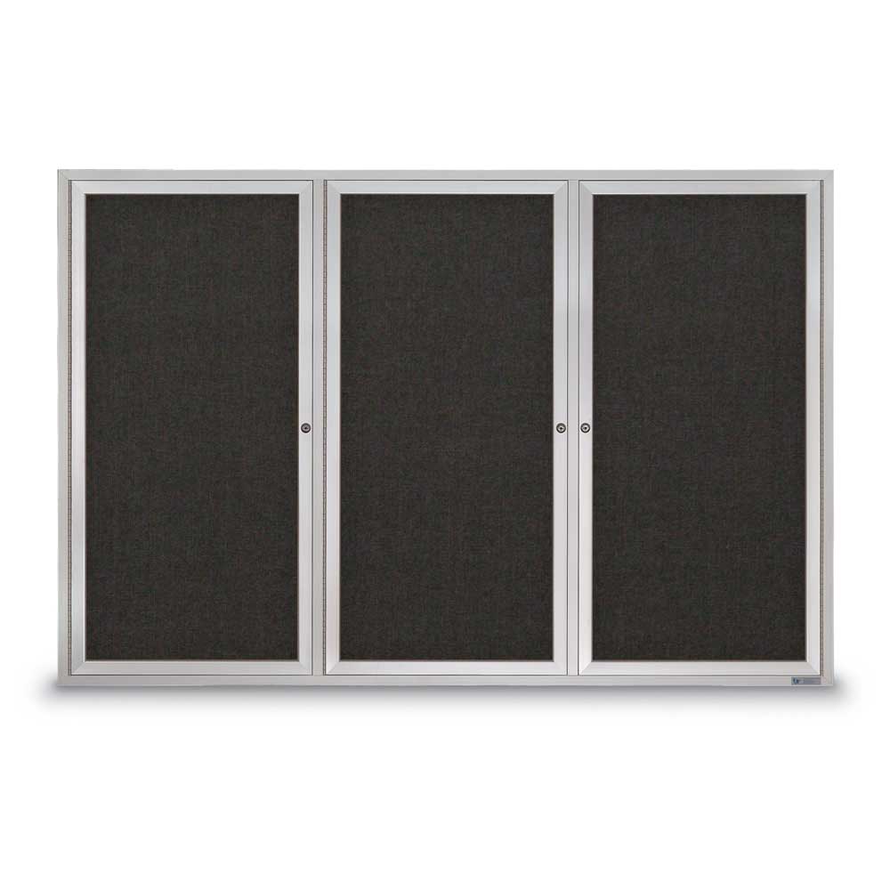 UV307-SATIN-BLACK 72 x 48 in. Triple Door Traditional Indoor Enclosed Corkboard with Black Fabric Backing Board & Satin Anodized Aluminum Frame -  United Visual Products