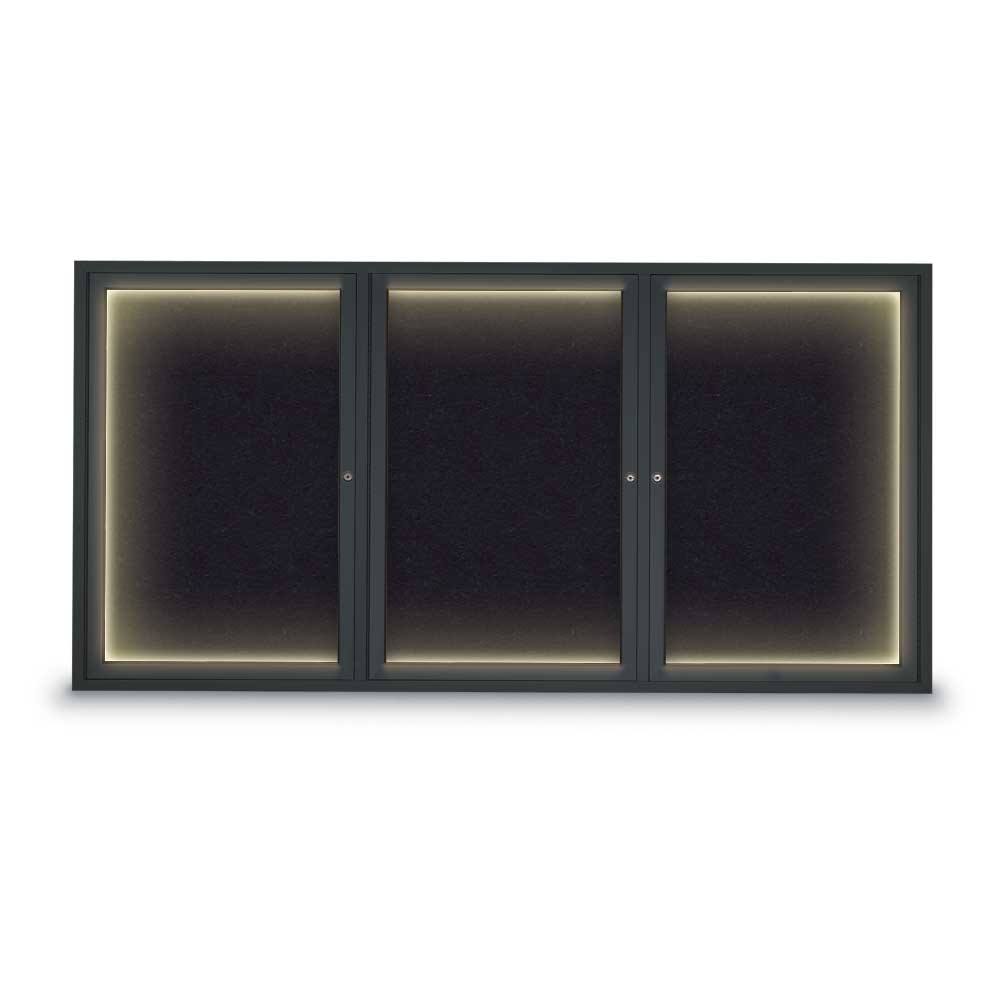 72 x 36 in. Triple Door Traditional Indoor with Illumination Enclosed Corkboard with Black Rubber Backing Board & Black Anodized Aluminum Frame -  United Visual Products, UV318I-BLACK-RUBBER