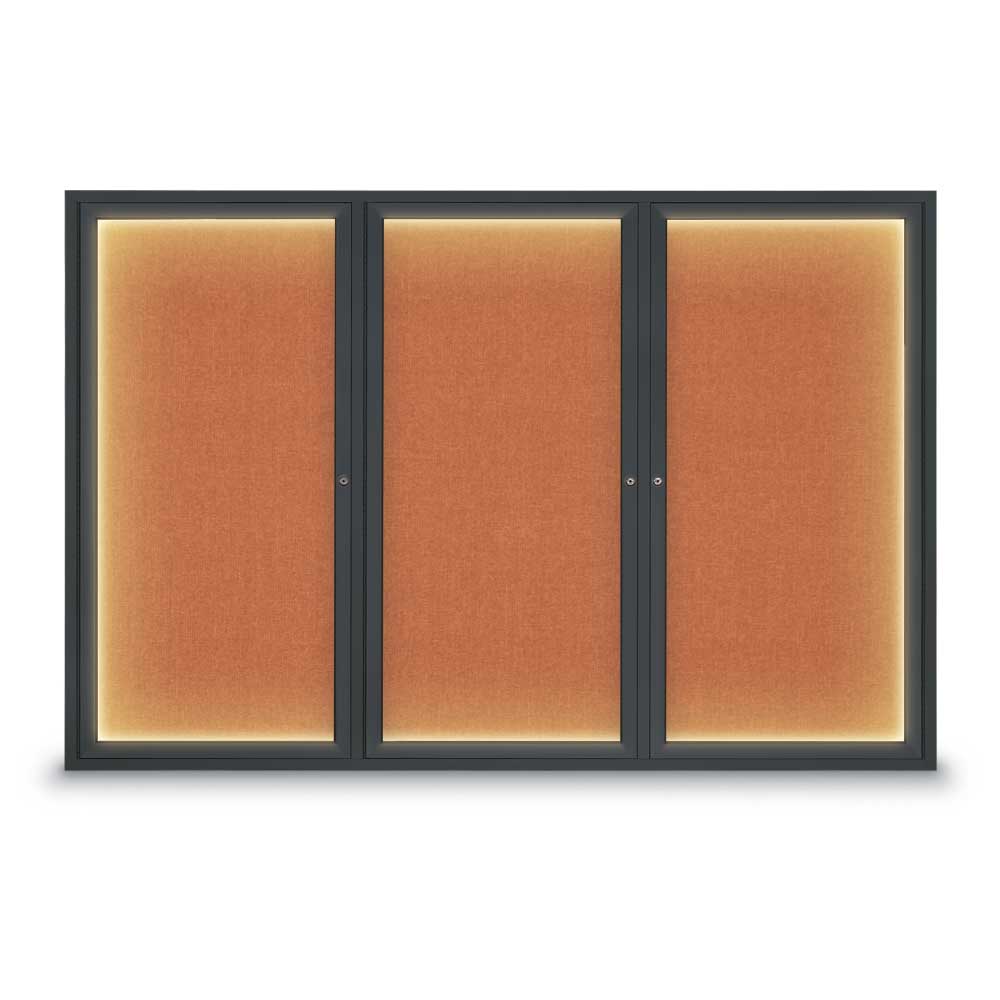 72 x 48 in. Triple Door Traditional Indoor with Illumination Enclosed Corkboard with Apricot Fabric Backing Board & Black Anodized Aluminum Frame -  Altruismo, AL3090097