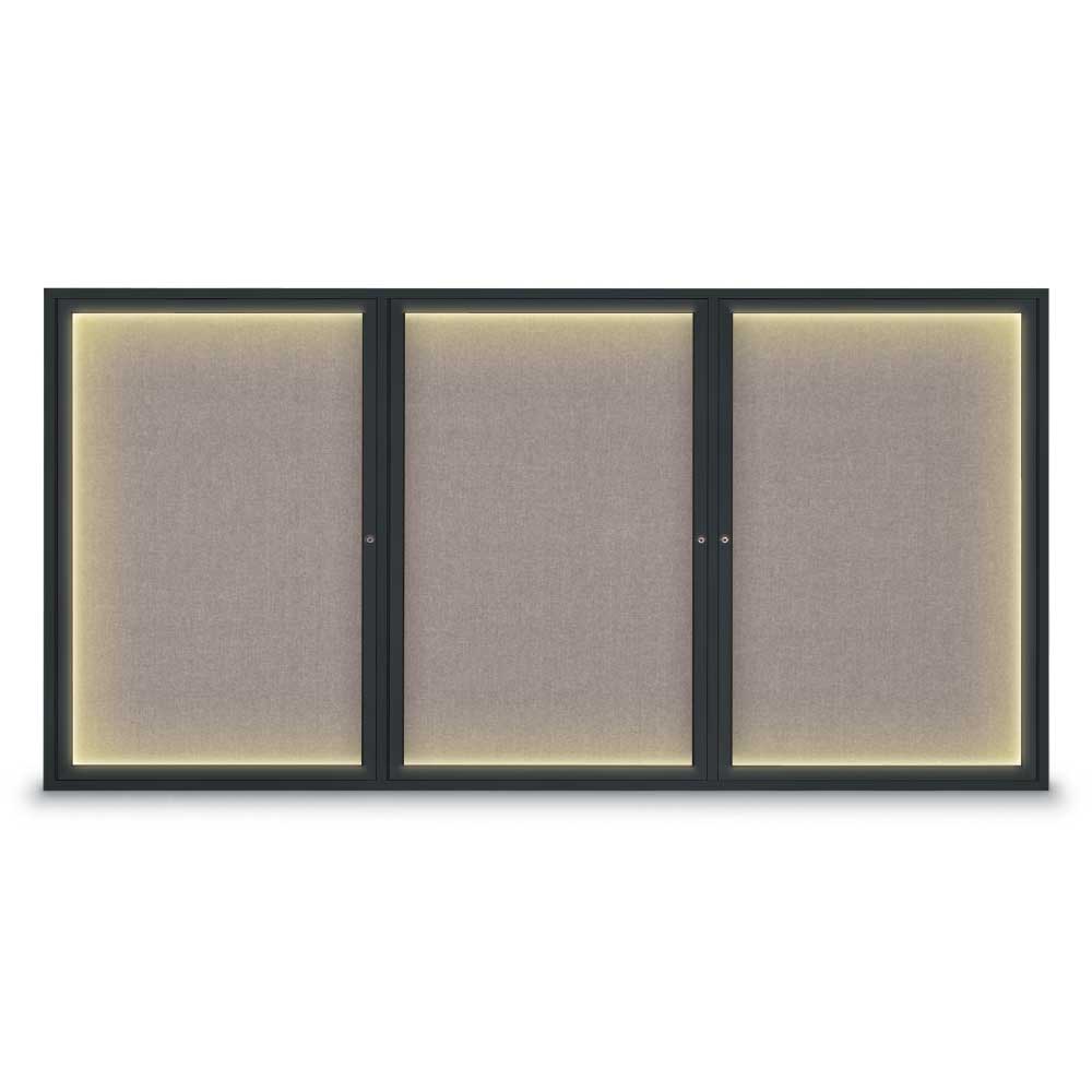 96 x 48 in. Triple Door Traditional Indoor with Illumination Enclosed Corkboard with Pearl Fabric Backing Board & Black Anodized Aluminum Frame -  United Visual Products, UV320I-BLACK-PEARL