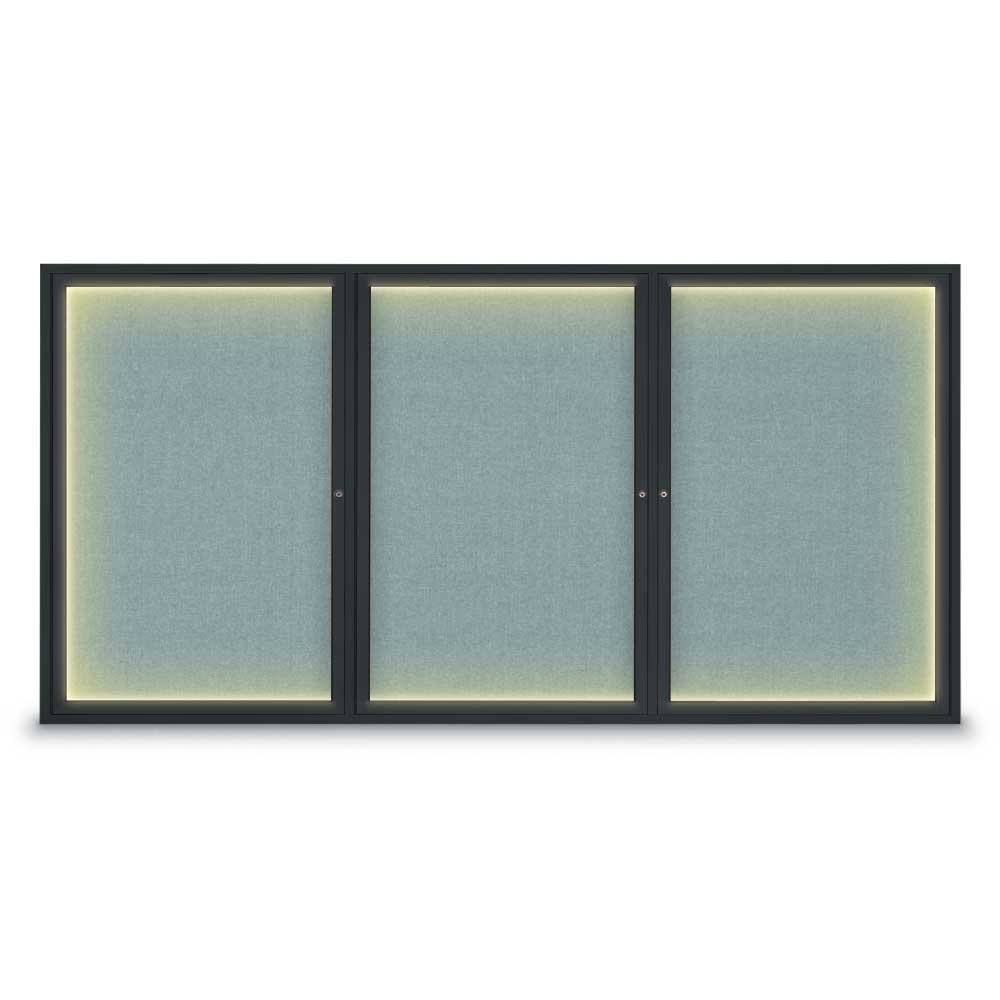 96 x 48 in. Triple Door Traditional Indoor with Illumination Enclosed Corkboard with Cloud Fabric Backing Board & Black Anodized Aluminum Frame -  United Visual Products, UV320I-BLACK-CLOUD
