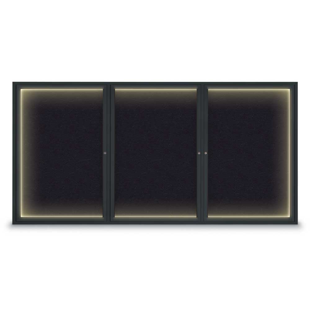 96 x 48 in. Triple Door Traditional Indoor with Illumination Enclosed Corkboard with Black Rubber Backing Board & Black Anodized Aluminum Frame -  United Visual Products, UV320I-BLACK-RUBBER