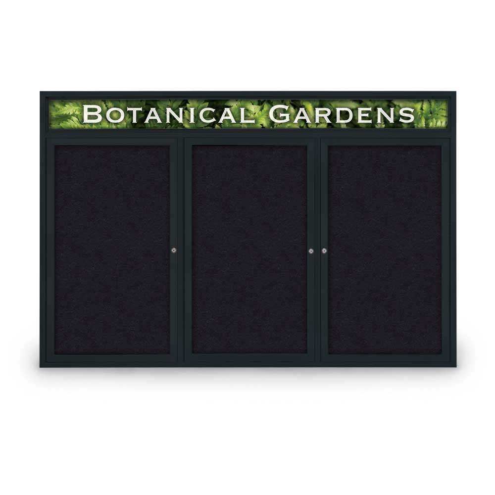 72 x 48 in. Triple Door Traditional Indoor Enclosed Corkboard with Header, Rubber Board & Backing Board & Black Anodized Aluminum Frame -  United Visual Products, UV334H-BLACK-RUBBER
