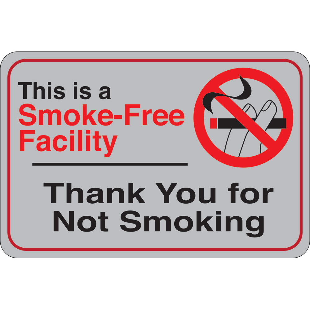 6 x 9 in. Smoke free Facility Sign - Black, White & Orange