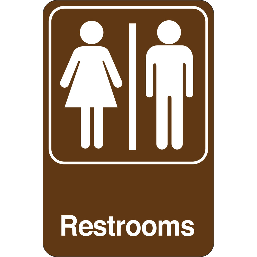 9 x 6 in. Restrooms Facility Sign, Brown & White